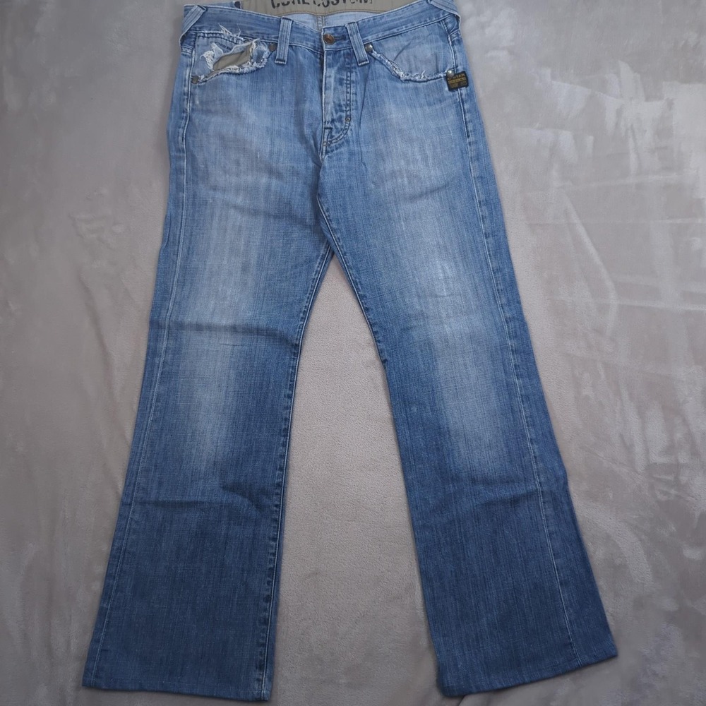 G Star Raw Core Custom Jeans 33x32 Light Wash Distressed Grunge Frayed Denim Men